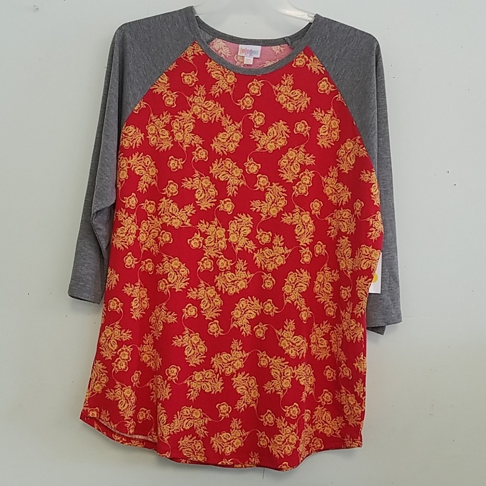 LuLaRoe Randy 3x NEW Red w/ Yellow Floral Grey